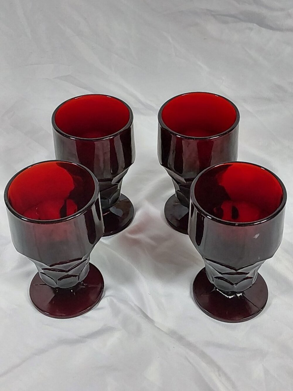 Vintage Ruby Red Anchor Hocking Mid Century Georgian Glasses Set of 5